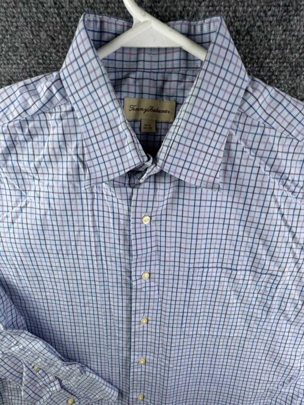 Tommy Bahama Cotton Button Up Shirt Long Sleeve Purple Blue Check 16.5 34/35